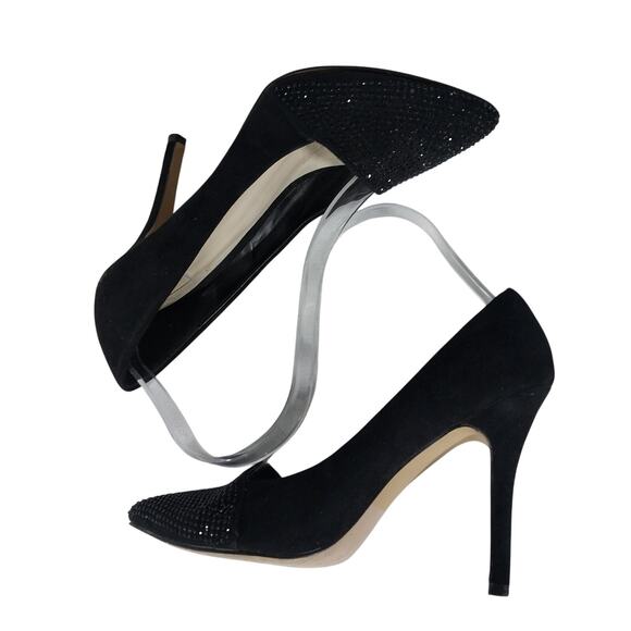 APT. 9! BLACK VEGAN SUEDE LEATHER MICRO-JEWELED TOE IN BLACK HEELS, PUMPS! SZ 8M - Picture 7 of 10